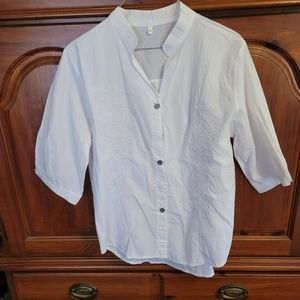 White embroidered short sleeve blouse